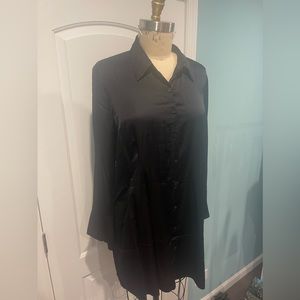 Black satin silk shirt dress size XL